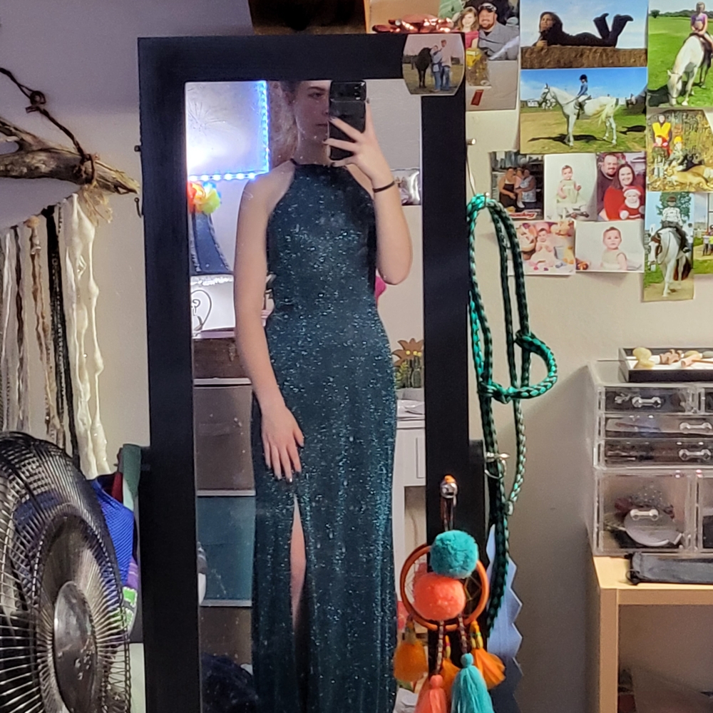Elegant Teal Sequin Gown